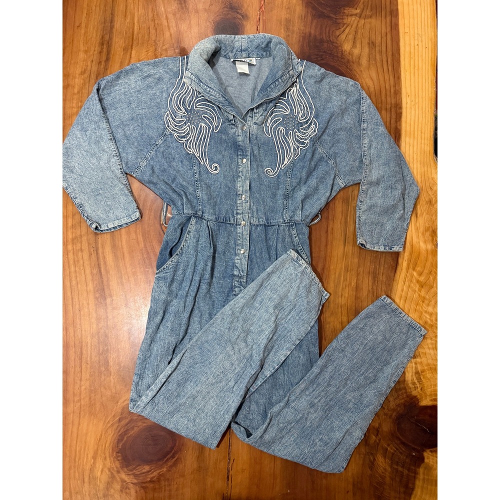 Vintage 80's Pado Women's Jumpsuit Cotton Large Applique Snap Cotton Bling OO18